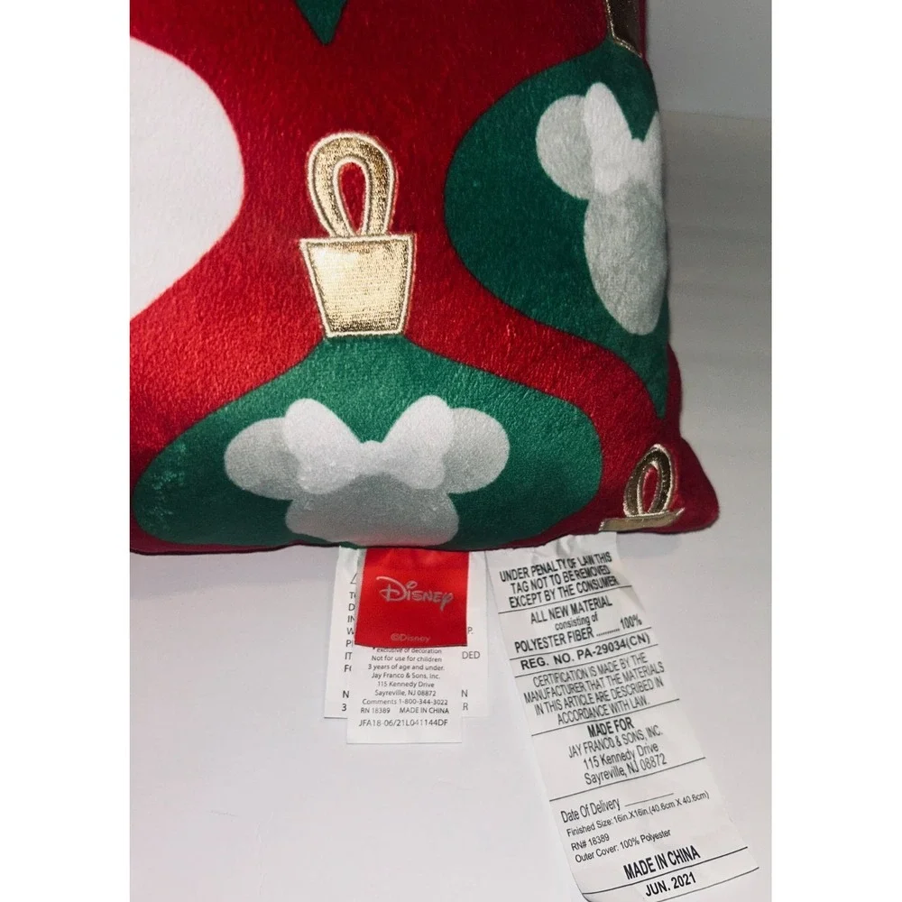 Disney Mickey Minnie Mouse Christmas Ornament Plush Throw Decor 16x16 Red Green